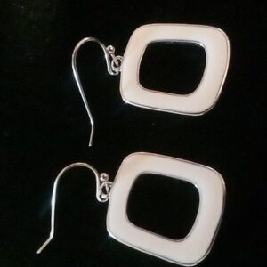 Lia Sophia off white enamel & silver earrings .